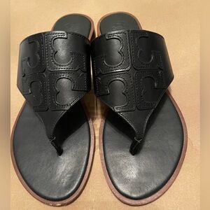 TORY BURCH Black Jamie Full Calf Leather Thong Sandal SZ: 7